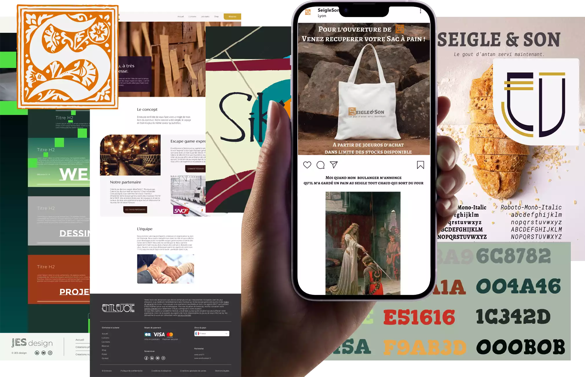 Compilation d'image des travaux Web de JES design pour le présenter comme un teaser visuel